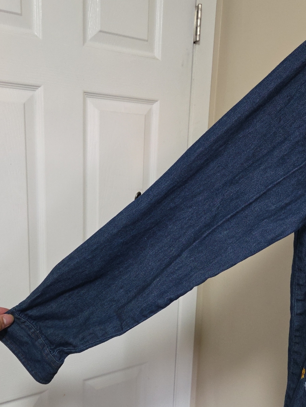 Embroidered Denim Button-Down Shirt - Blue - Picture 4 of 6